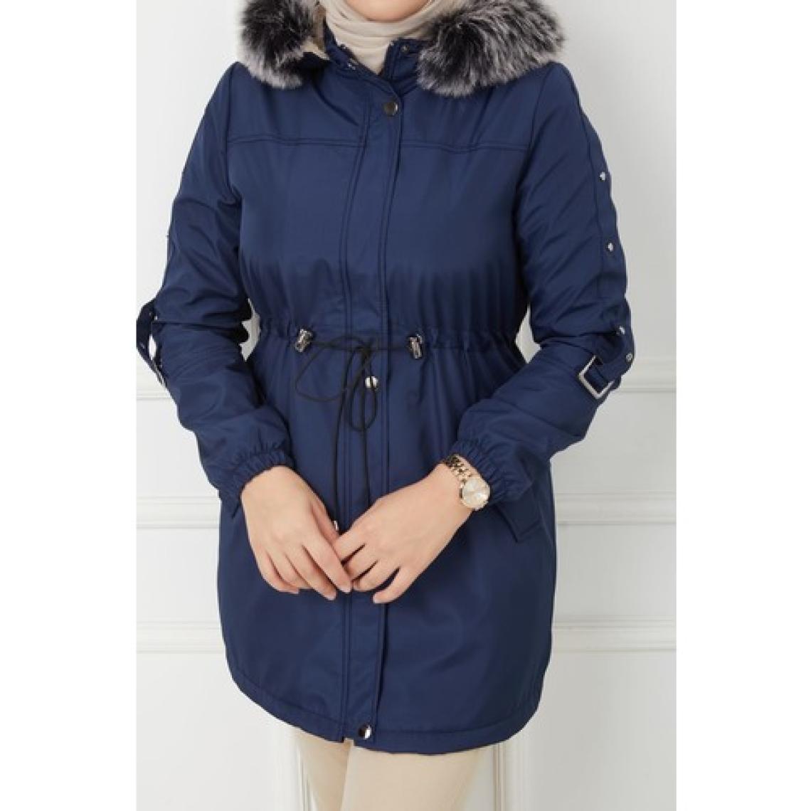 Vibeys Collection Lacivert Içi Kürkü ve Su Geçirmez Bayan Kışlık Mont & Kaban