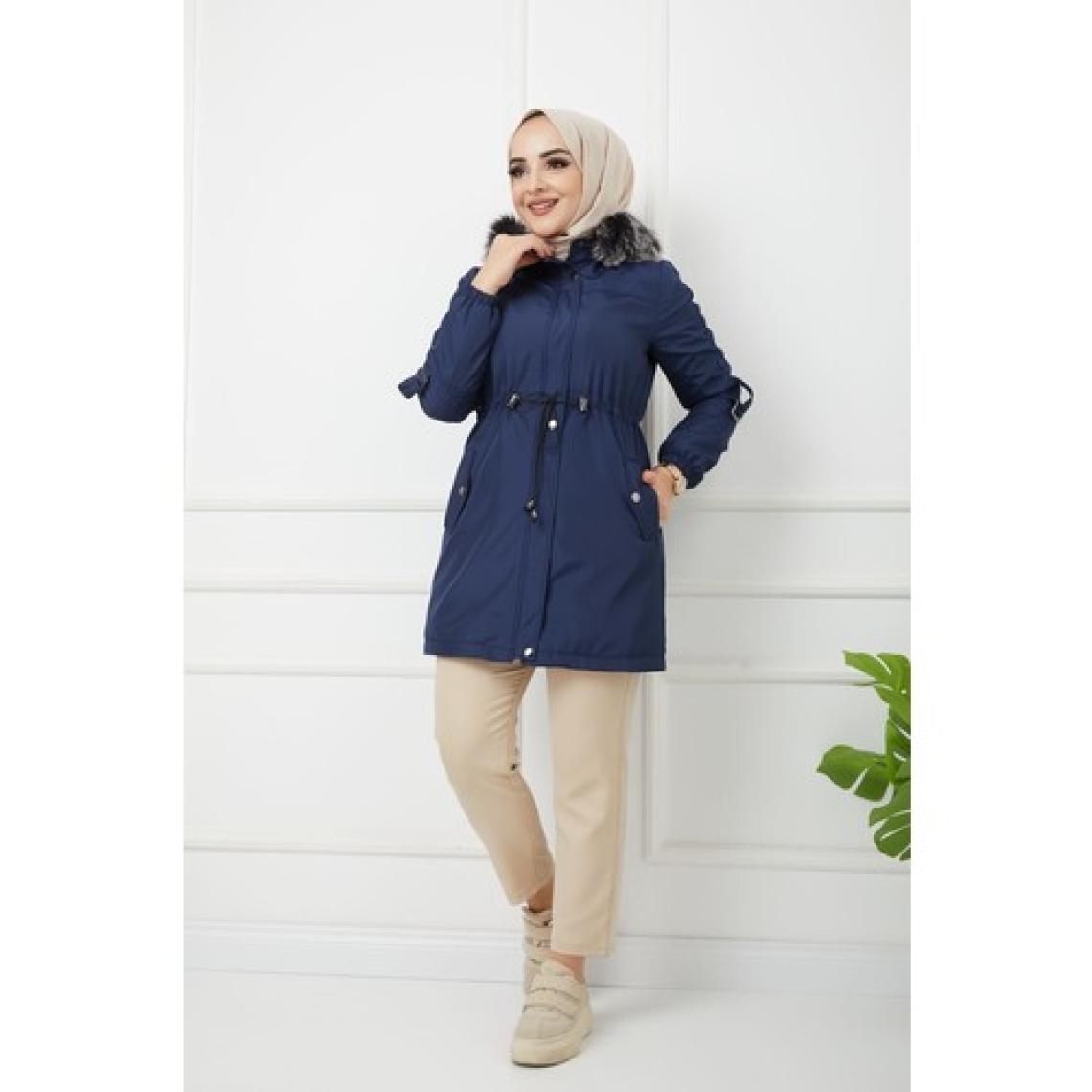 Vibeys Collection Lacivert Içi Kürkü ve Su Geçirmez Bayan Kışlık Mont & Kaban