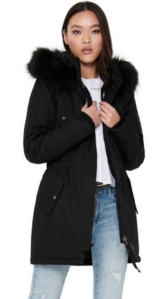 Only Iris Fur Winter Kadın Siyah Uzun Mont