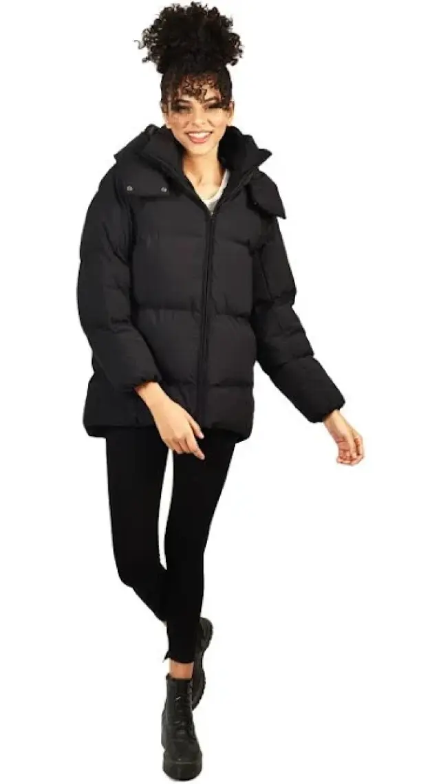 Rodi Oversize Kapüşonlu Düz Uzun Kollu Kadın Şişme Mont RD23KB020584