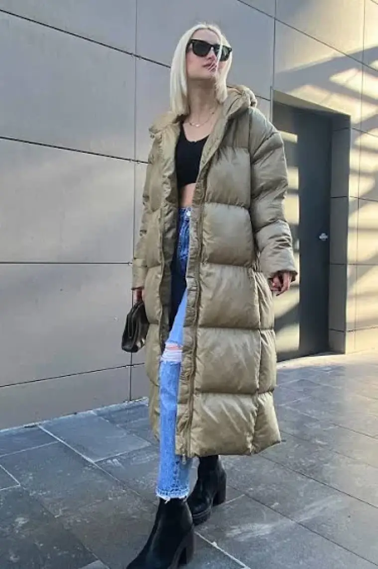 Madmext Mad Girls Haki Uzun Şişme Mont MG1303