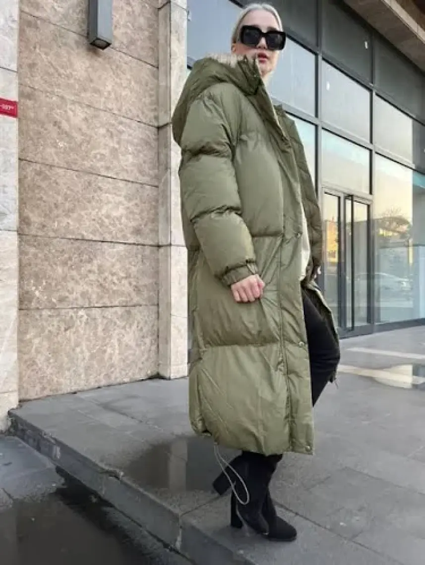 Madmext Mad Girls Haki Uzun Şişme Mont MG1303