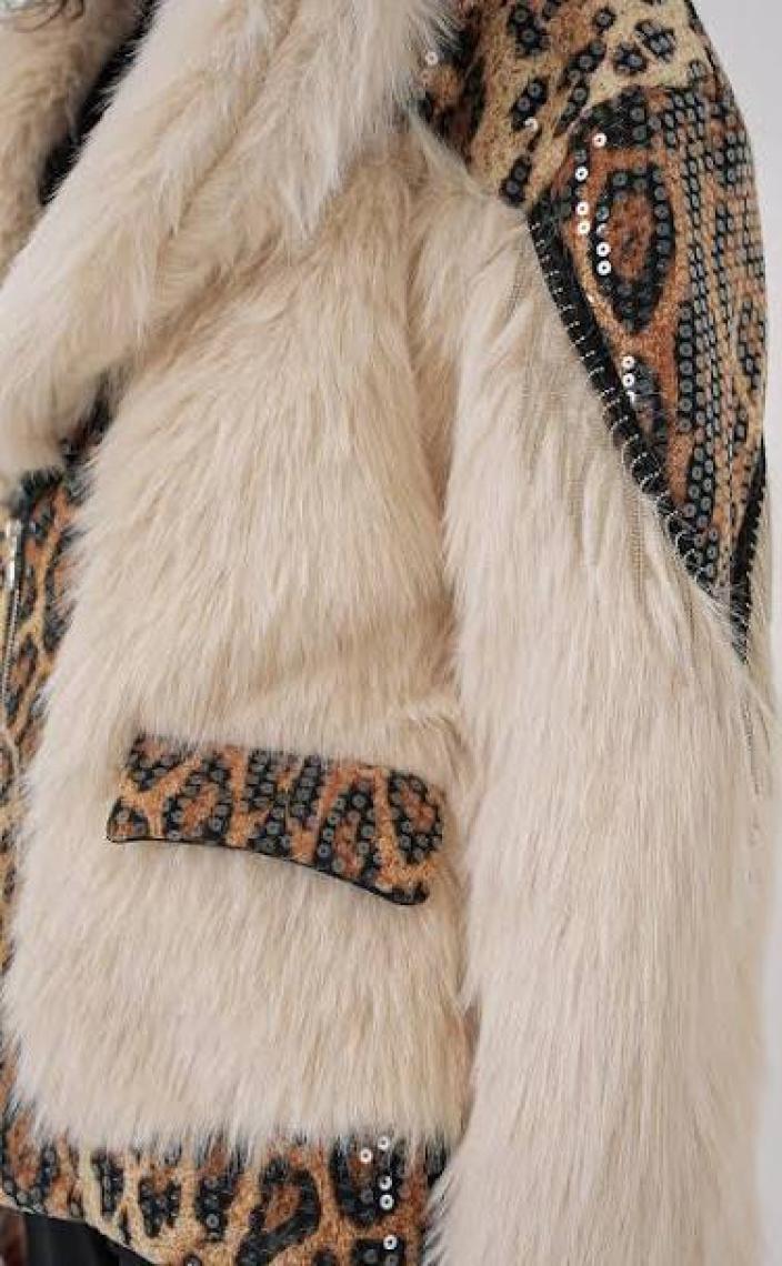5209 Peluş Kürk Mont - Siyah
