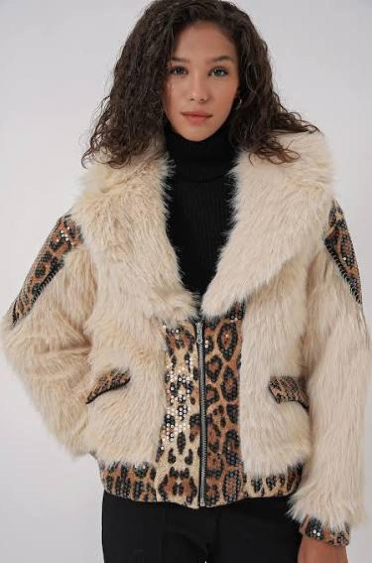 5209 Peluş Kürk Mont - Siyah