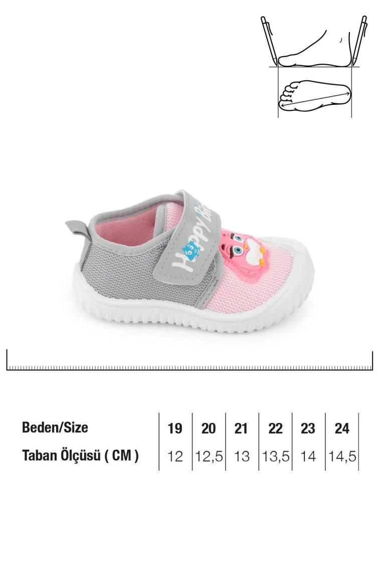 Yazlık Keten Kız Bebe Happy Birds Cırtlı Ayarlanabilir Ayakkabı