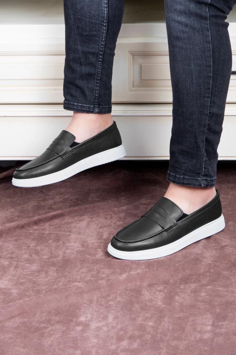 Trim Hakiki Deri Erkek Günlük Ayakkabı Loafer Ayakkabı, Hafif Ayakkabı, Yazlık Ayakkabı Siyah