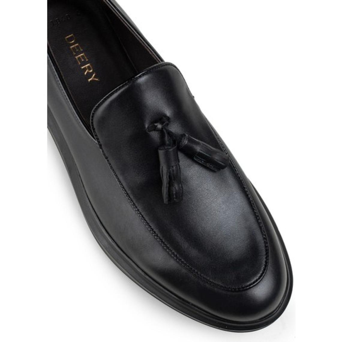 Deery Hakiki Deri Siyah Püsküllü Comfort Erkek Loafer