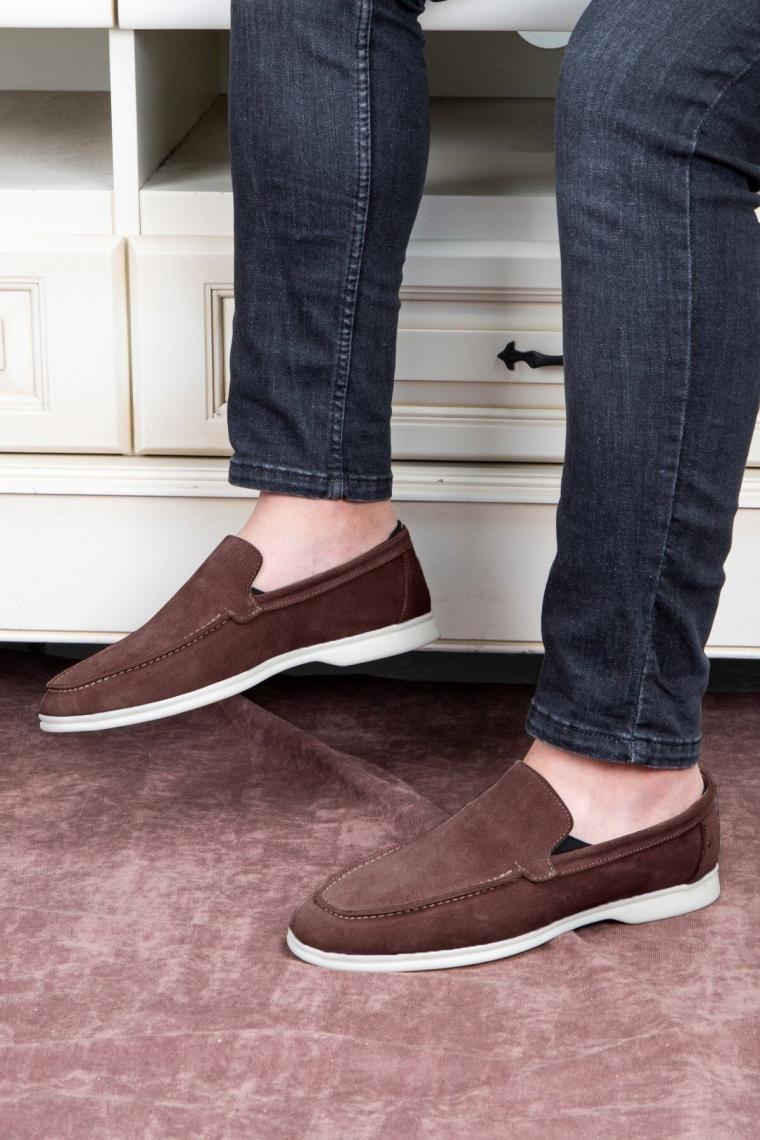 Facile Süet Hakiki Deri Erkek Günlük Ayakkabı Loafer Ayakkabı Kahverengi