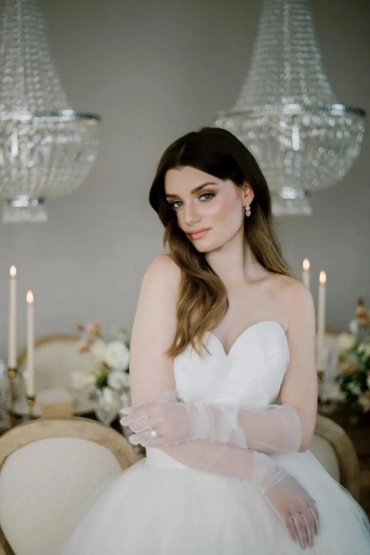 Kırık Beyaz Uzun Şık Gelin Eldiveni Tül Eldiven Nikah/düğün/parti Eldiveni