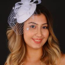 Hayalperest Boncuk Kırık Beyaz Vualet Nikah Şapkası Nico Tüllü Gelin Aksesuarı