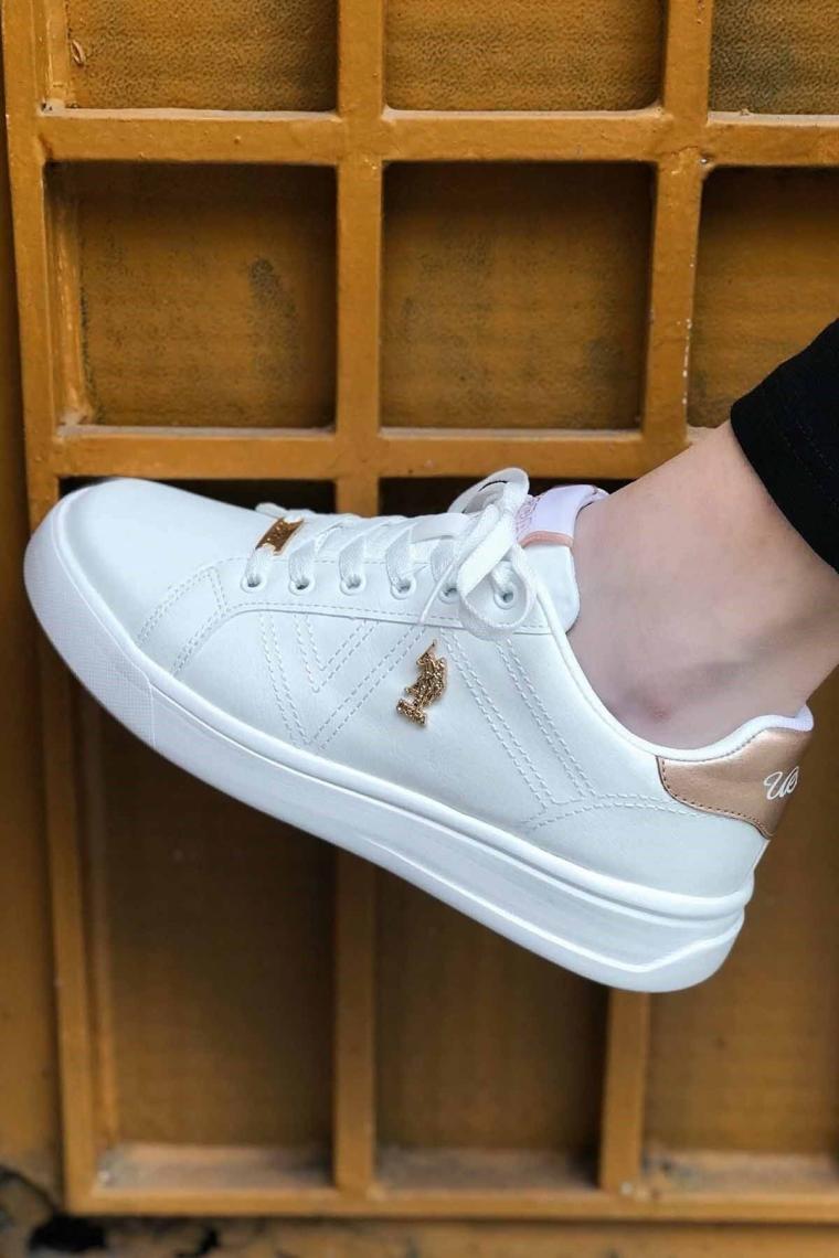 U.S. Polo Assn.  Exxy Metal Arma Arka Parlak Bagcıklı Spor Aya Beyaz