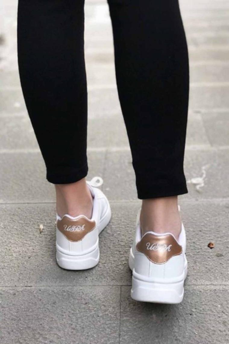 U.S. Polo Assn.  Exxy Metal Arma Arka Parlak Bagcıklı Spor Aya Beyaz
