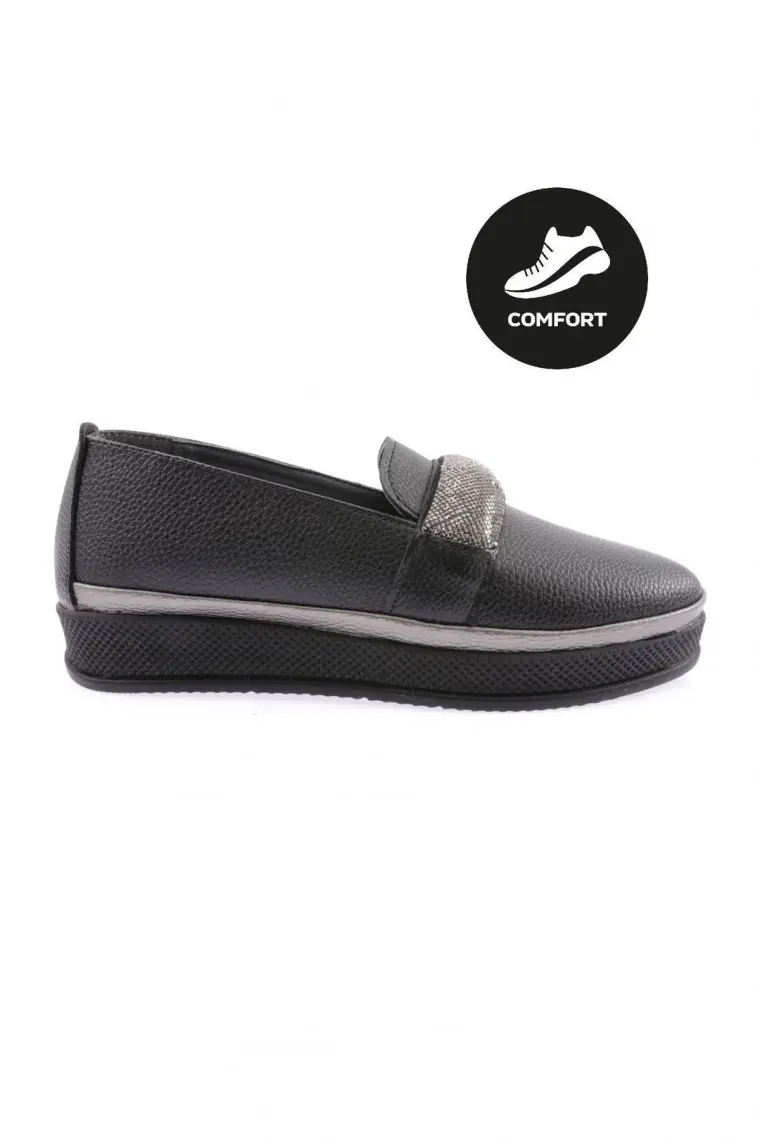 DGN 307 Kadin Kalin Taban Silver Taş Bantli Comfort Ayakkabi