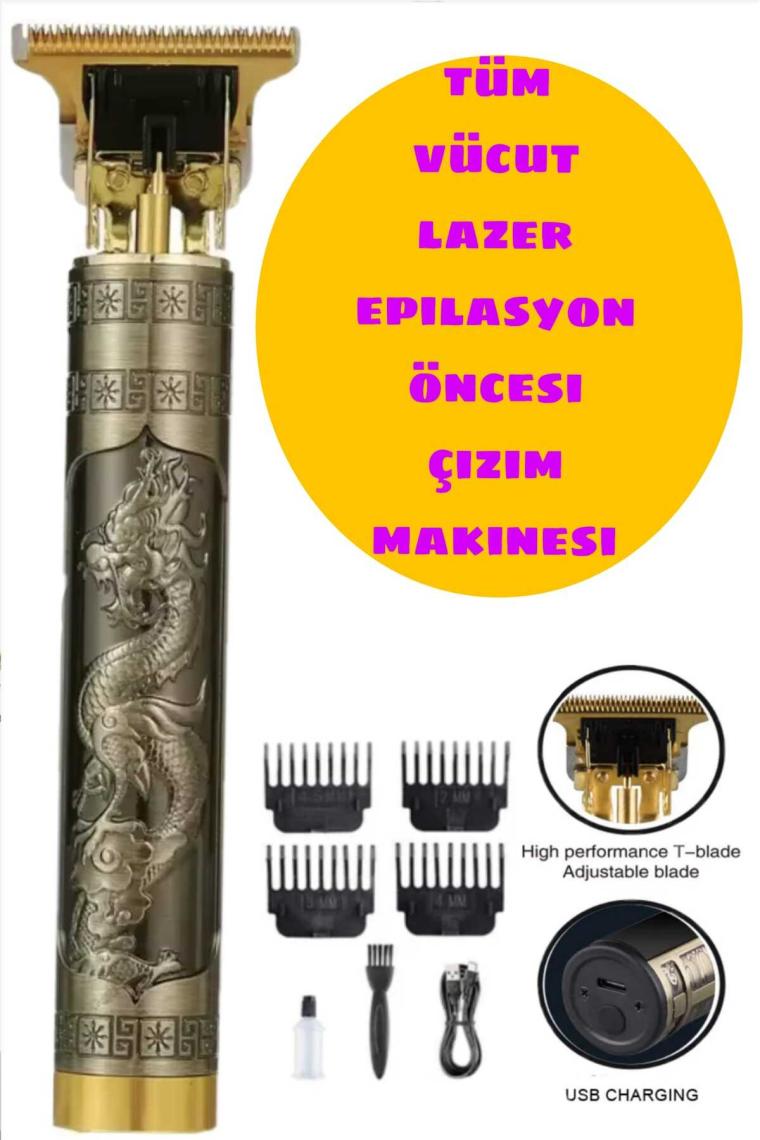 Kuru Kafa T Bıçaklı Saç Sakal Ense Çizim Epilasyon Öncesi Tıraş Traş Makinesi