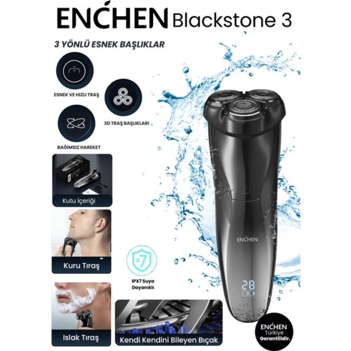 Enchen Blackstone 3 Siyah Şarj Edilebilir Islak Kuru Çift Kullanımlı Elektrikli Traş Makinesi