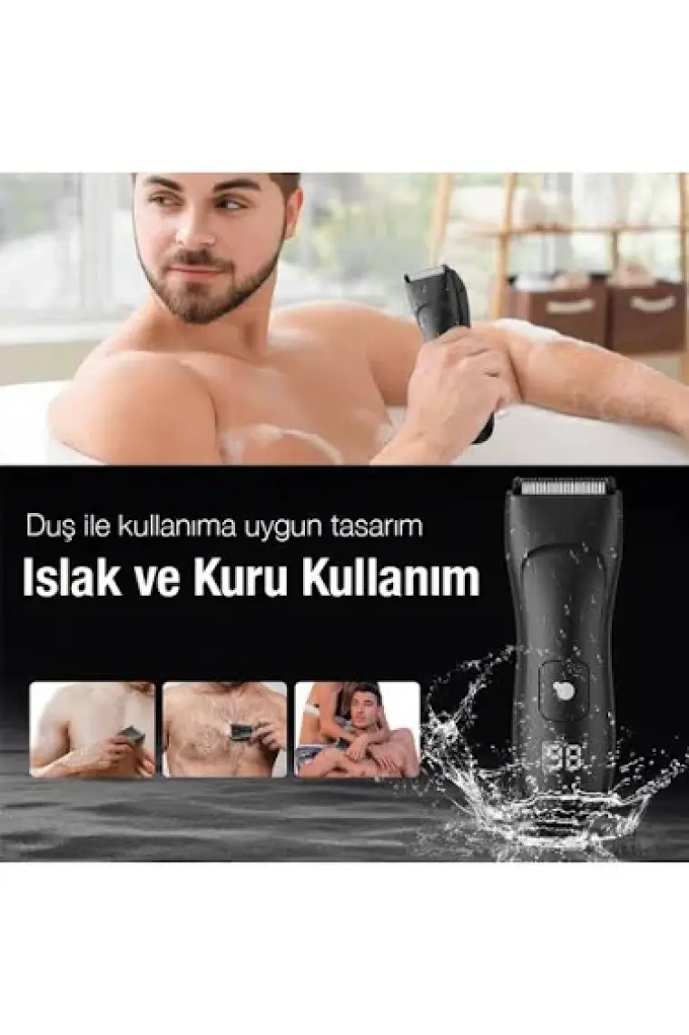 Ezere Saç Sakal Vücut Tıraş Makinesi Su Geçirmez Dijital Göstergeli