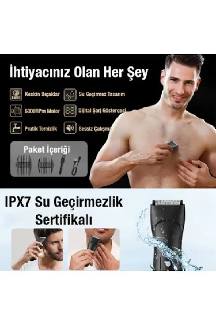Ezere Saç Sakal Vücut Tıraş Makinesi Su Geçirmez Dijital Göstergeli