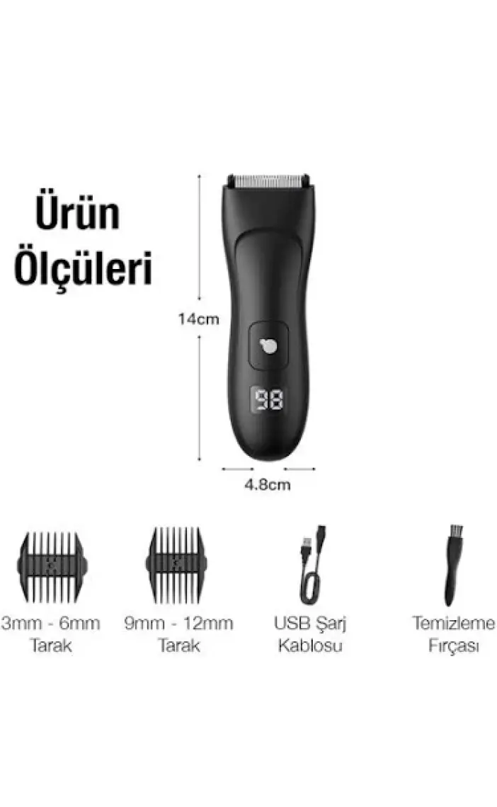 Ezere Saç Sakal Vücut Tıraş Makinesi Su Geçirmez Dijital Göstergeli
