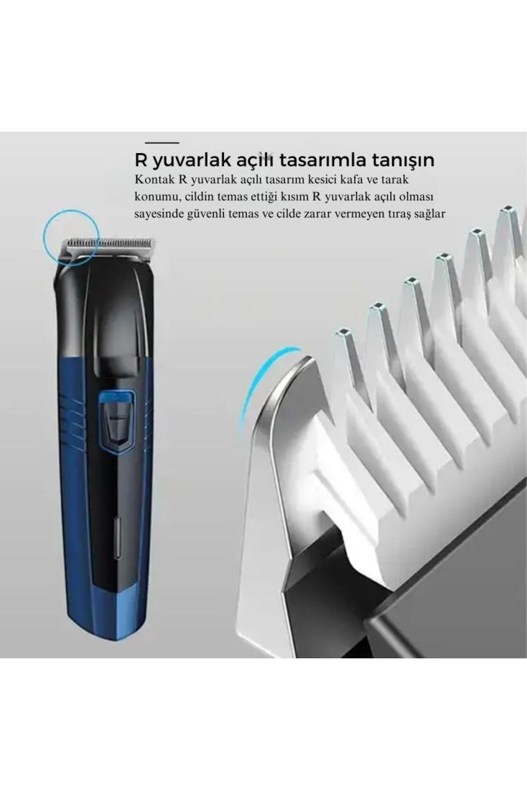 3 Başlıklı 336 3in1 Blue Profesyonel Saç Sakal Traş Makinesi
