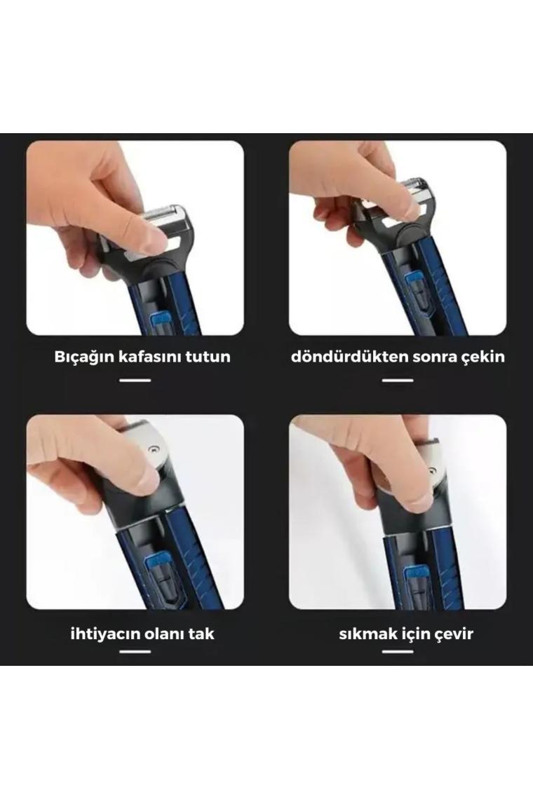3 Başlıklı 336 3in1 Blue Profesyonel Saç Sakal Traş Makinesi
