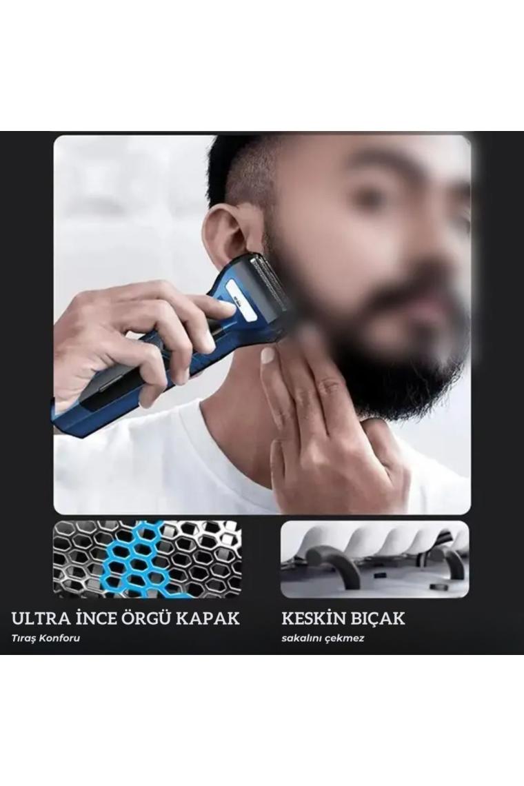 3 Başlıklı 336 3in1 Blue Profesyonel Saç Sakal Traş Makinesi