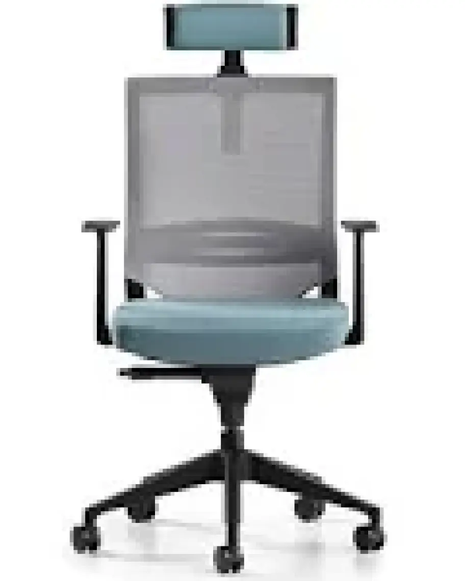Bürotime Cozy Başlıklı Çalışma Koltuğu - Sabit T Kol - Plastik Ayak - Mint Yeşili/gri