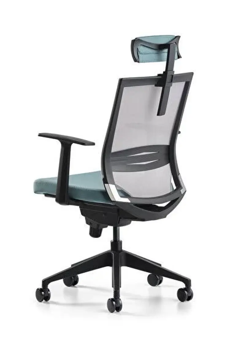 Bürotime Cozy Başlıklı Çalışma Koltuğu - Sabit T Kol - Plastik Ayak - Mint Yeşili/gri