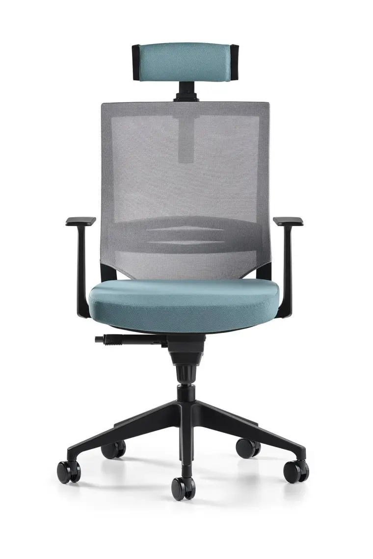 Bürotime Cozy Başlıklı Çalışma Koltuğu - Sabit T Kol - Plastik Ayak - Mint Yeşili/gri