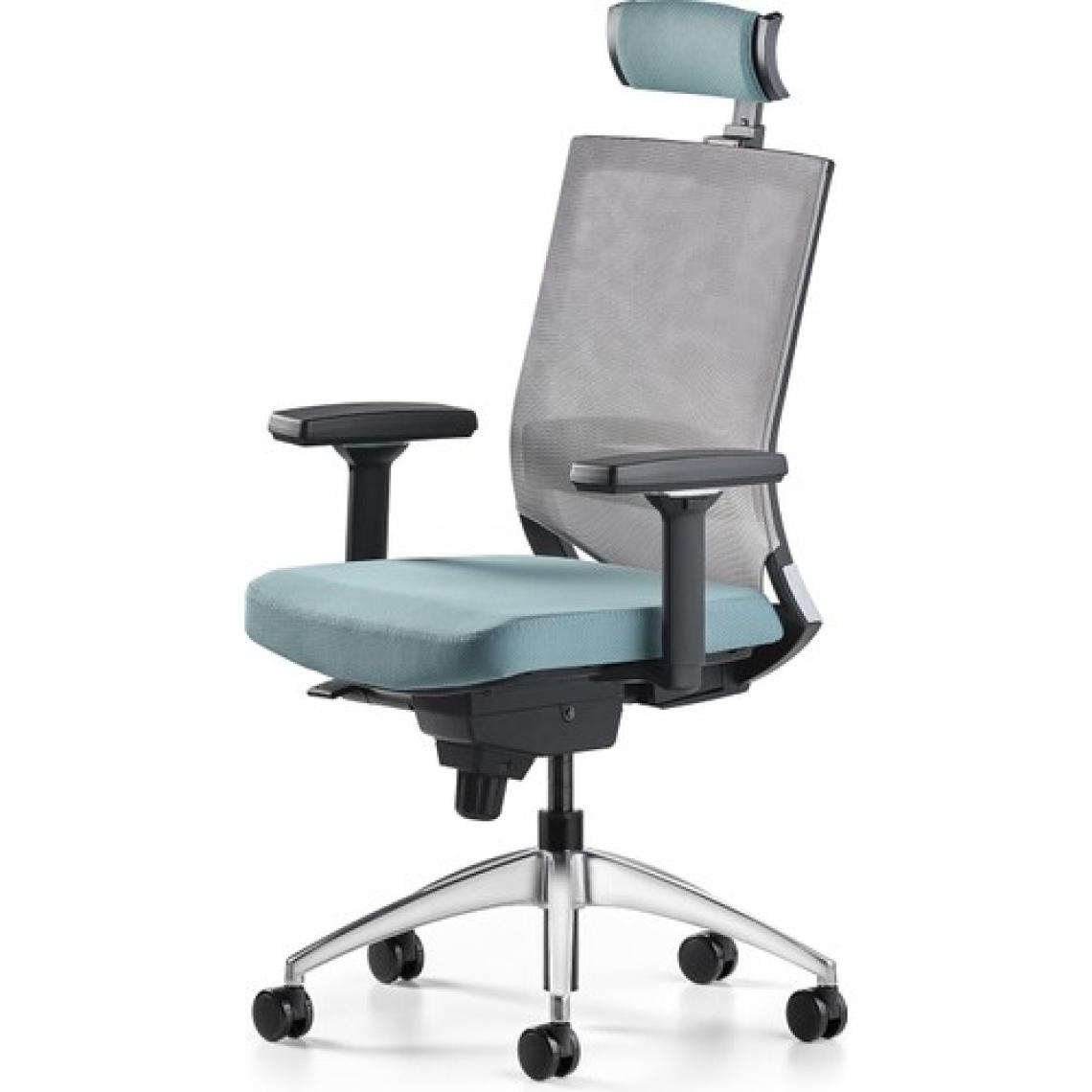 Bürotime Cozy Başlıklı Çalışma Koltuğu - 3D Kol - Alüminyum Ayak - Mint Yeşili/gri