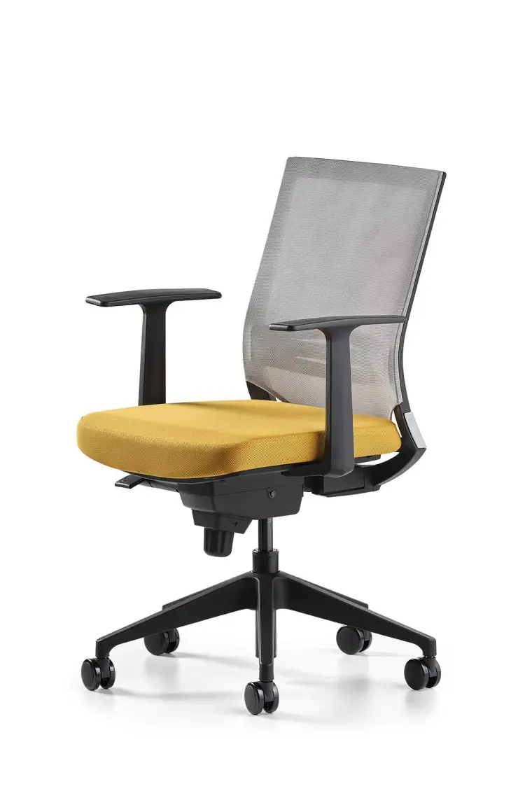 Bürotime Cozy Çalışma Koltuğu - Sabit T Kol - Plastik Ayak - Sarı/gri