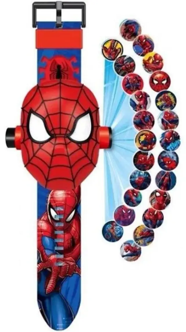 Kumik Spiderman Örümcek Adam Projeksiyonlu Saat 24 Farklı Karakteri Duvara Yansıtır