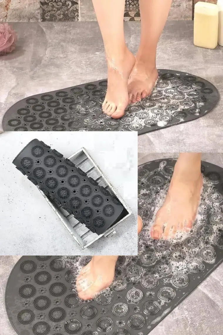 Heredot Masajlı Silikon Banyo Paspası Vantuzlu Banyo ve Duş Kaydırmazı Gri Renk Kaydırmaz