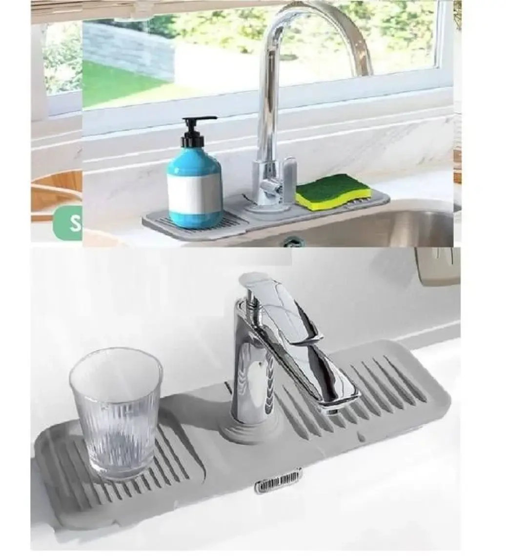 Panoramas Home Gri Silikon Esnek Su Tutucu Düzenleyici Kaydırmaz Abdest Matı Musluk Banyo Mutfak Organizeri