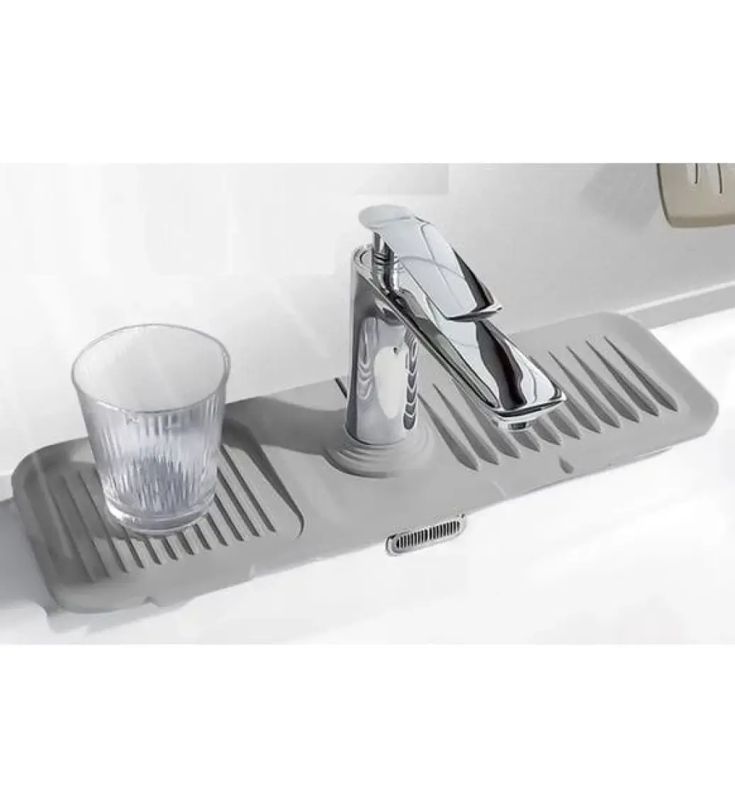 Panoramas Home Gri Silikon Esnek Su Tutucu Düzenleyici Kaydırmaz Abdest Matı Musluk Banyo Mutfak Organizeri