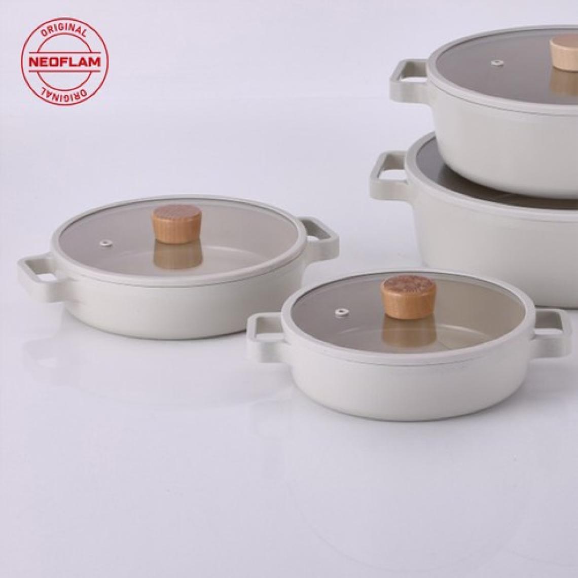 Neoflam Fika Cam Kapaklı Alüminyum Döküm 2'li Sahan Seti Bej 20-22 cm