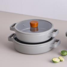 Neoflam Fika Cam Kapaklı Alüminyum Döküm 2'li Sahan Seti Gri 20-22 cm