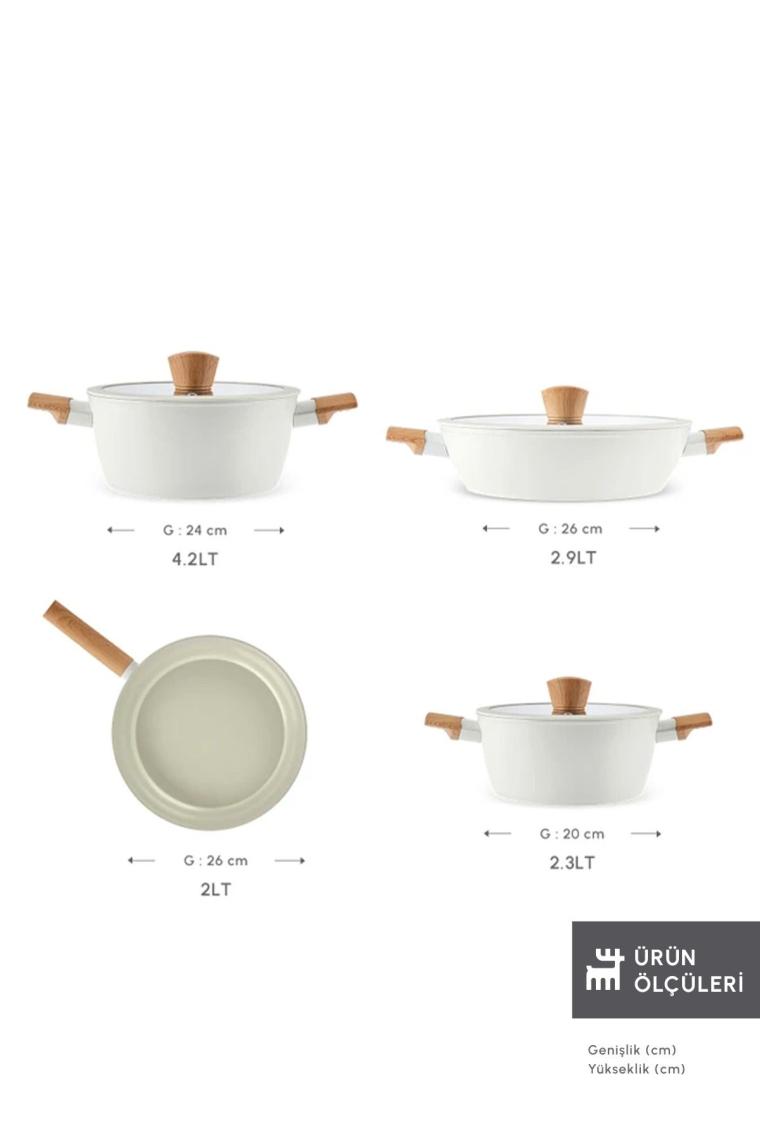 Karaca Swiss Crystal Almond Cream Indüksiyon Tabanlı 7 Parça Tencere Seti