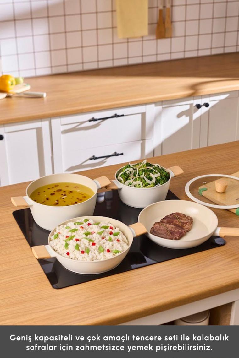 Karaca Swiss Crystal Almond Cream Indüksiyon Tabanlı 7 Parça Tencere Seti