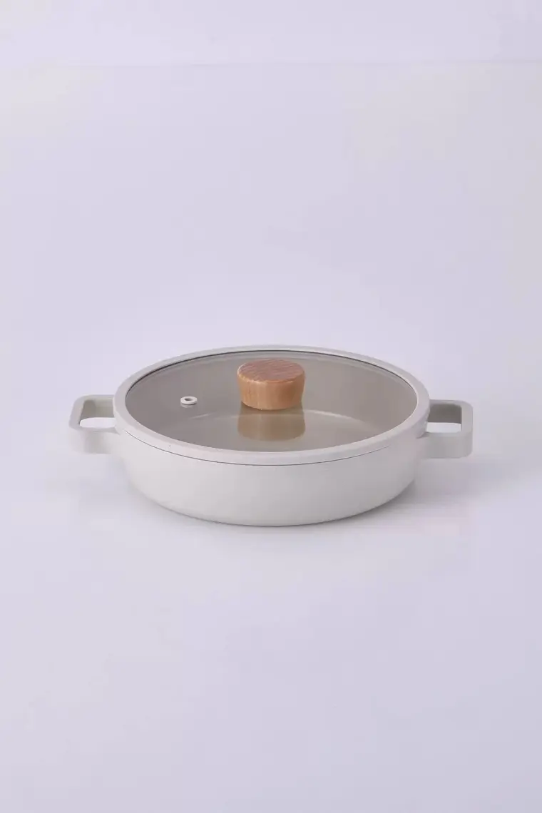 Neoflam Fika Cam Kapaklı Alüminyum Döküm Sahan 22 cm Bej