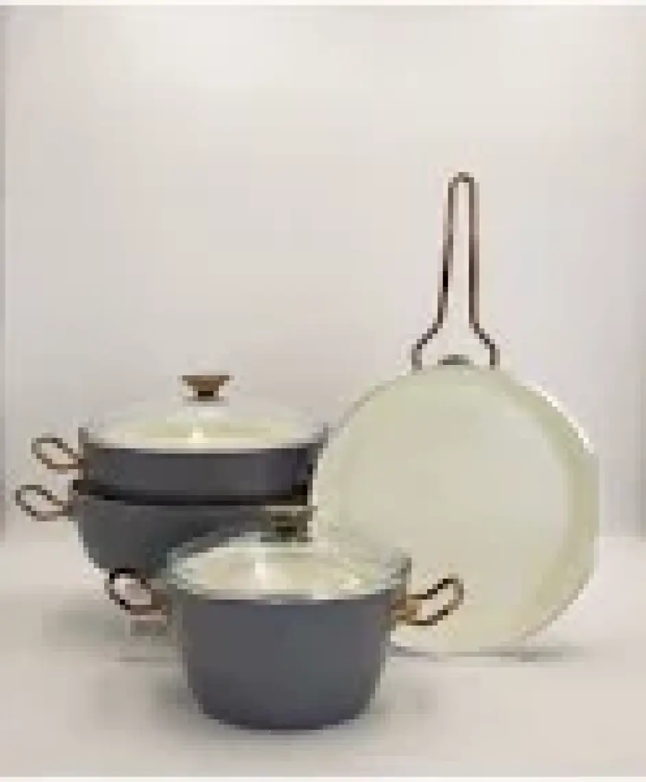 Bonera Diana 7 Parça Keten Gri & Titanyum Rose Gold Kulp Tencere & Tava Setı