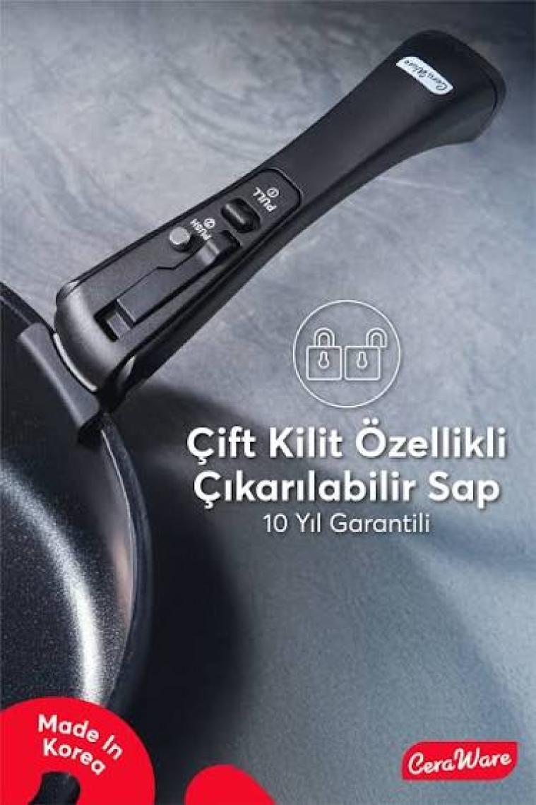 Ceraware Hona Xl 14 Parça Ayrılabilen Saplı Iç Içe Geçebilen Seramik Yapışmaz Tencere Tava Seti