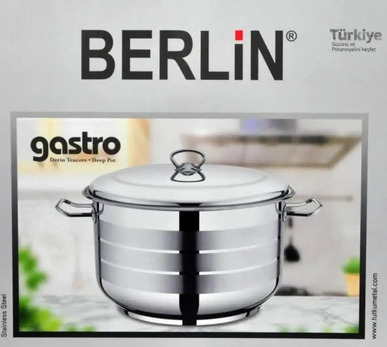 Berlin Jumbo Boy 34 cm Derin Çelik Tencere