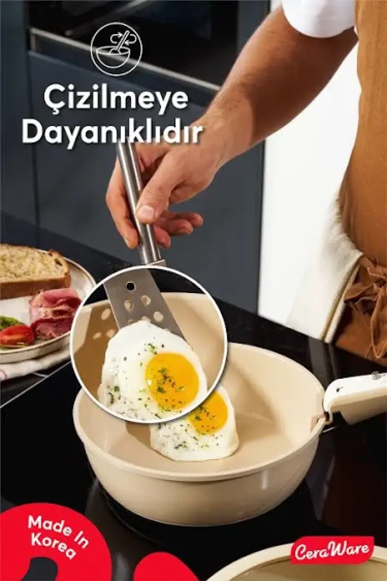 Hona Daily 9 Parça Tak Çıkar Saplı Iç Içe Geçebilen Seramik Yapışmaz Tencere Tava Seti Bej