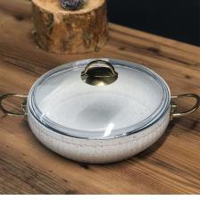 Granit Desenli Basık Güveç Karnıyarık Tenceresi Altın Kulp 28 Cm Beyaz