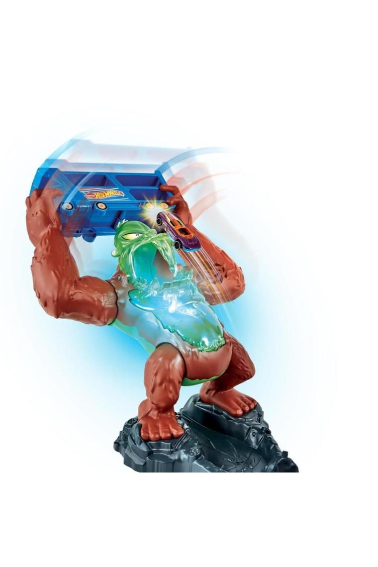 Hot Wheels Zehirli Goril Saldırısı Benzin İstasyonu ve Lastik Tamiri Dükkanı Oyunu Setleri, Fırlatıcılı, Işıklı ve Sesli, 1 Adet 1:64 Ölçekli Araba Dahil GTT94