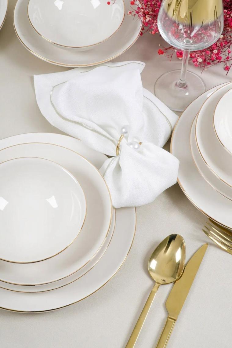 Hayal Altın Yaldız 24 Parça 6 Kişilik Porselen Yemek Takımı Kırık Beyaz