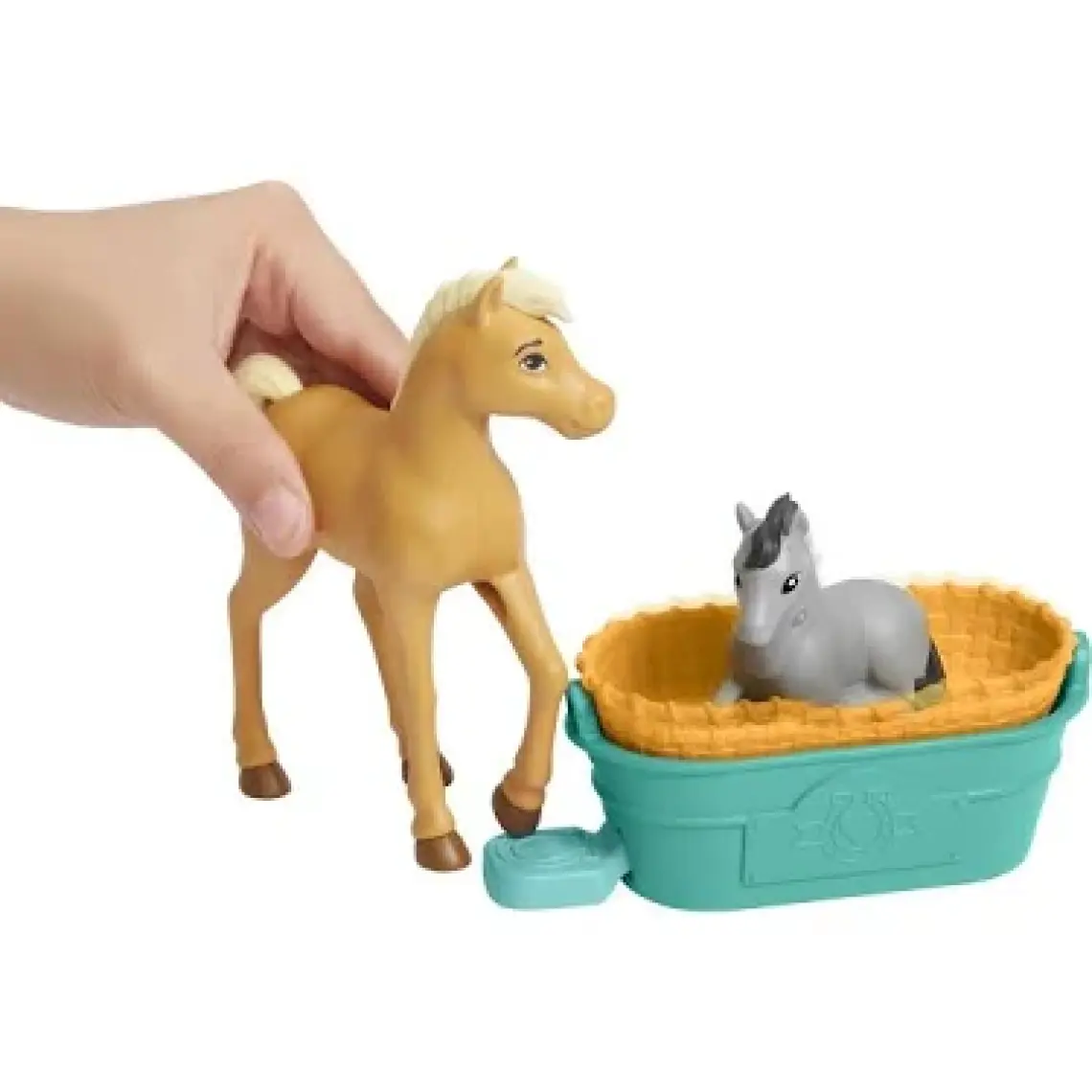 Spirit Özgür Ruh Lucky'nin Bakım Odası Oyun Seti, Lucky (17 cm), tartı, dönence, sallanan beşik, 4 hayvan figürü, besleme malzemeleri dahil, 3 yaş ve üzeri HCH37