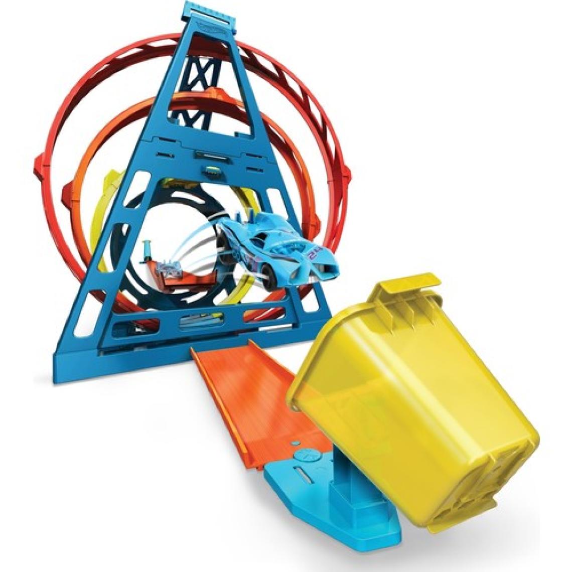 Hot Wheels Track Builder Üçlü Çember Aksiyonu Seti, 1:64 Ölçekli Araçlar iİçin GLC96