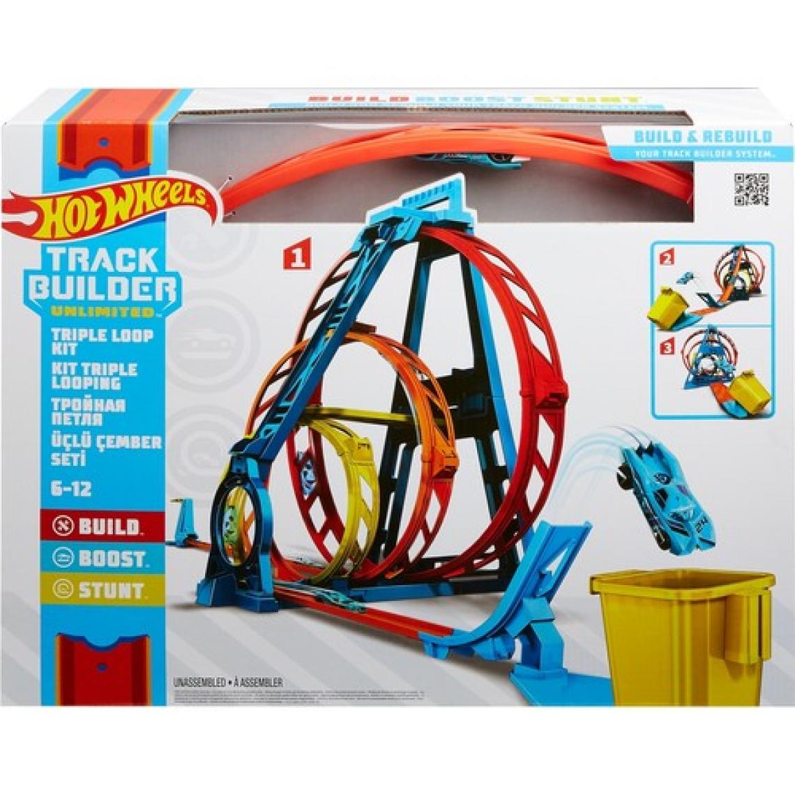 Hot Wheels Track Builder Üçlü Çember Aksiyonu Seti, 1:64 Ölçekli Araçlar iİçin GLC96