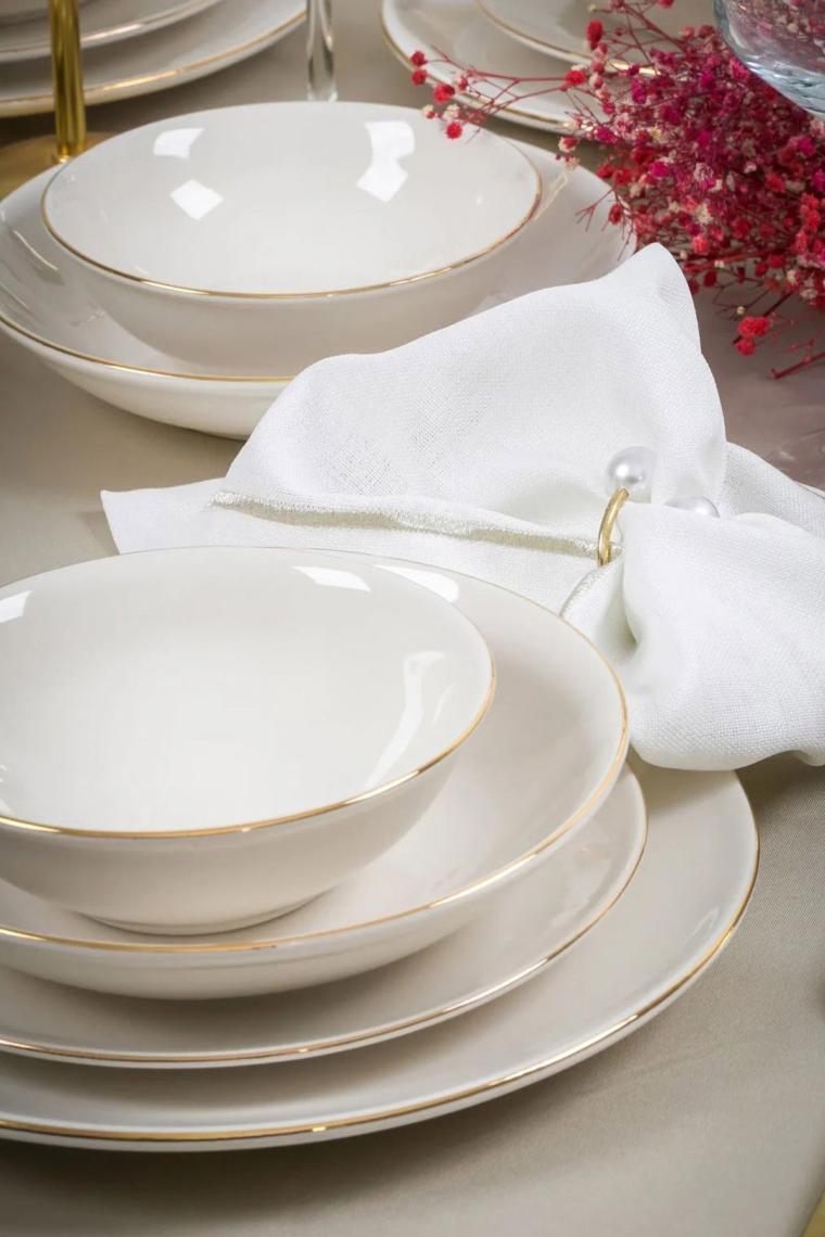 Hayal Altın Yaldız 24 Parça 6 Kişilik Porselen Yemek Takımı Kırık Beyaz